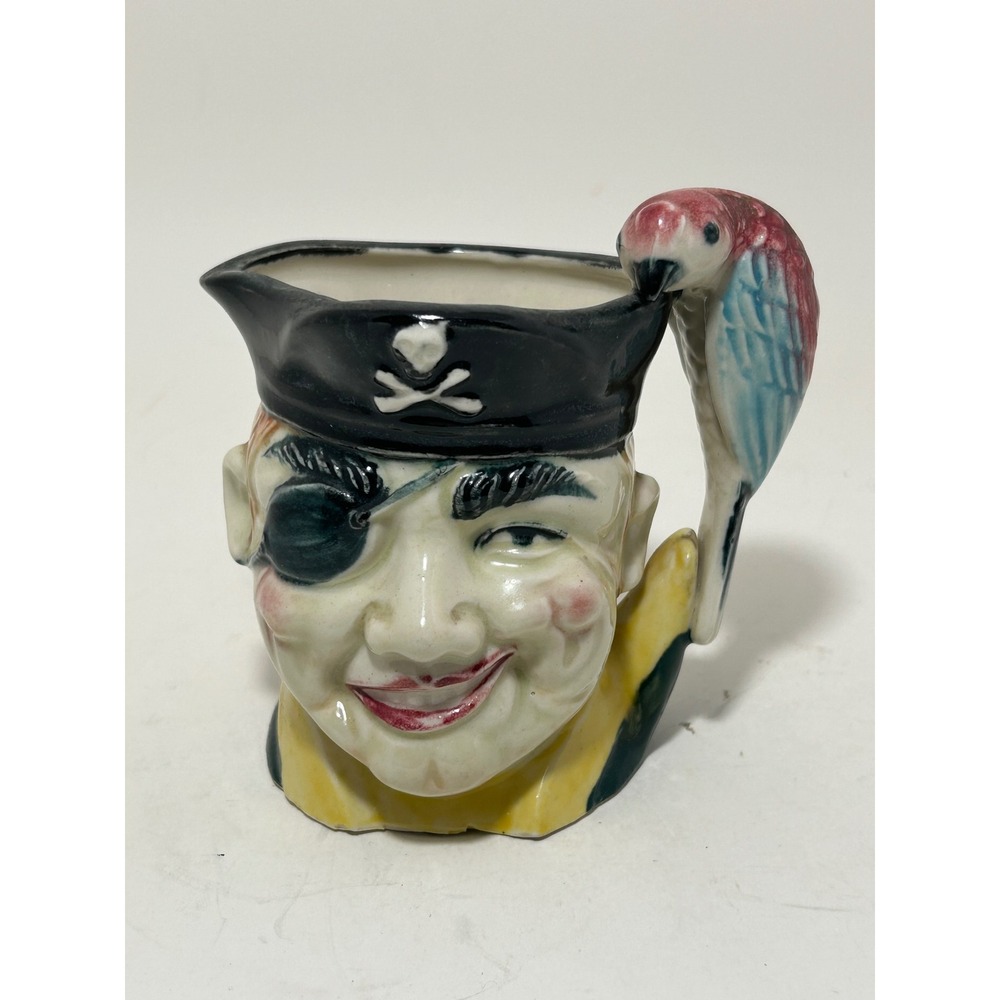 Vintage Ceramic Pirate Head Creamer Pitcher Parrot Handle Eye Patch Nautical